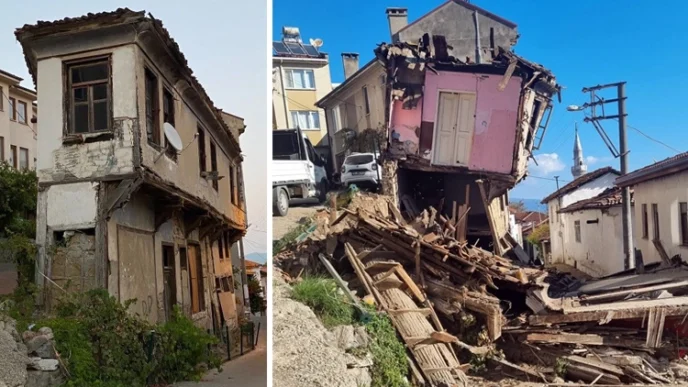 Mudanya Tirilye'nin simge yapısı 'tabut ev' kendiliğinden yıkıldı!